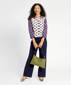 Frances Valentine Silk Polka Dot Top Navy Multi APPAREL