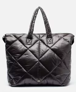Frances Valentine Oversized Tote Quilted Satin Nylon Black HANDBAGS