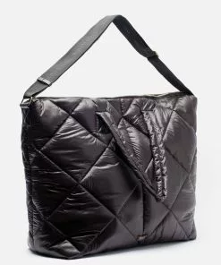 Frances Valentine Oversized Tote Quilted Satin Nylon Black HANDBAGS