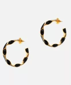 KJL Black And Gold Enamel Hoop Earrings JEWELRY