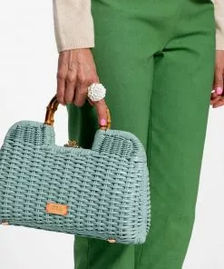 Frances Valentine Buzzy Basket Wicker Light Blue HANDBAGS