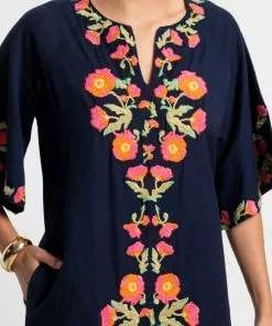 Frances Valentine Charming Caftan Poppy Embroidery Navy