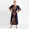 Frances Valentine Charming Caftan Poppy Embroidery Navy