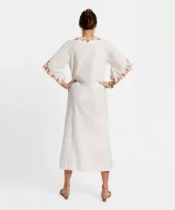 Frances Valentine Charming Caftan Poppy Embroidery Oyster APPAREL