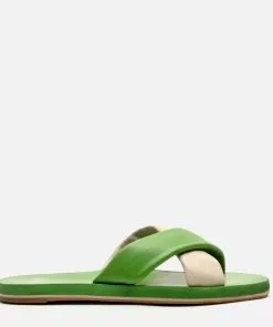 Frances Valentine Criss Cross Cloud Slide Nappa Green Oyster
