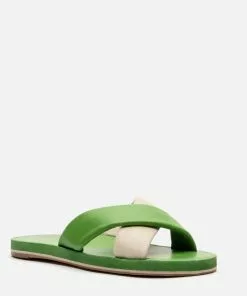 Frances Valentine Criss Cross Cloud Slide Nappa Green Oyster