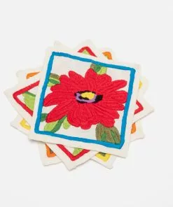 Frances Valentine Home Goods Embroidered Cocktail Napkins Floral Explosion