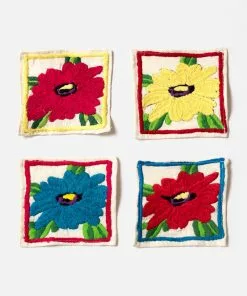 Frances Valentine Home Goods Embroidered Cocktail Napkins Floral Explosion