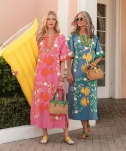 Frances Valentine Peacock Colorful Caftan Dress Blue APPAREL