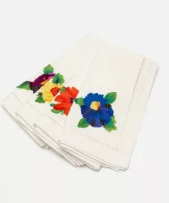 Frances Valentine Home Goods Embroidered Dinner Napkins Floral Explosion