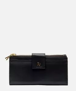 Frances Valentine Double Slim Wallet Soft Nappa Black Oyster Accessories