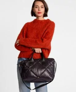 Frances Valentine Elliot Tote Quilted Satin Nylon Black