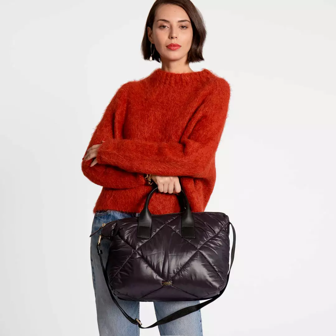 Frances Valentine Elliot Tote Quilted Satin Nylon Black 4 Frances Valentine Elliot Tote Quilted Satin Nylon Black