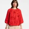 Frances Valentine APPAREL Emily Ruched Flower Top Red