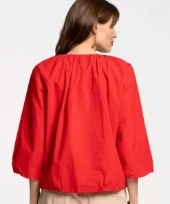 Frances Valentine APPAREL Emily Ruched Flower Top Red