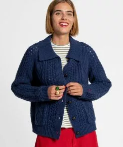 Frances Valentine Wool Fisherman Sweater Navy