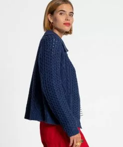 Frances Valentine Wool Fisherman Sweater Navy