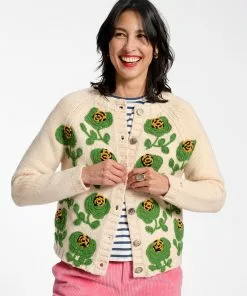 Frances Valentine Lucky Cardigan Natural Green APPAREL