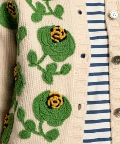 Frances Valentine Lucky Cardigan Natural Green APPAREL