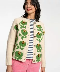 Frances Valentine Lucky Cardigan Natural Green APPAREL