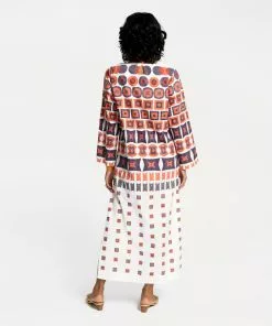 Frances Valentine Geoprint Maxi Dress Red Orange NEW ARRIVALS