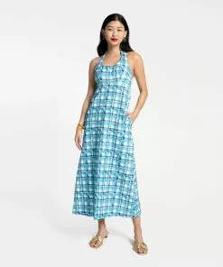 Frances Valentine NEW ARRIVALS Malia Halter Dress Waffleweave Azure Block