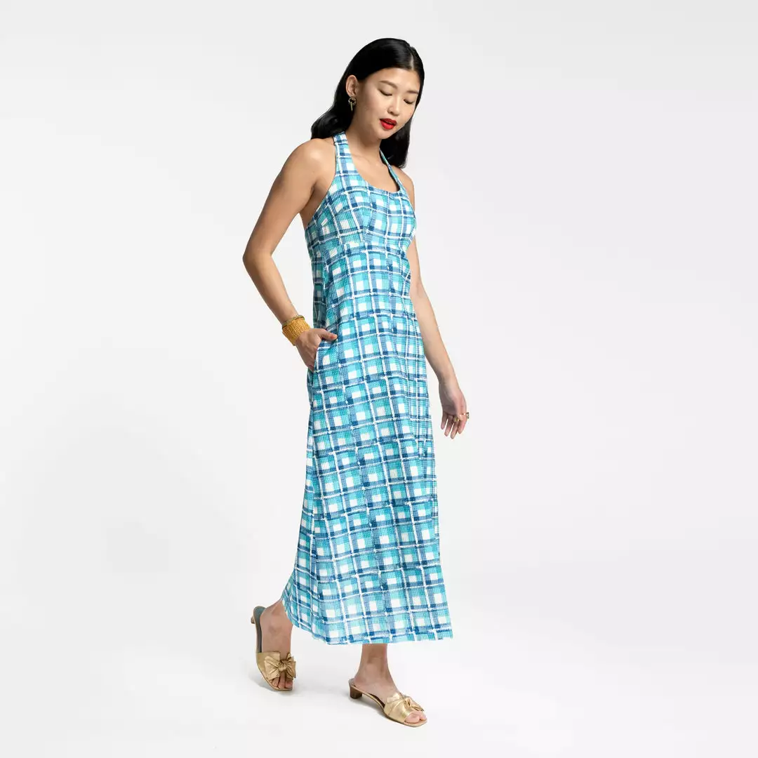 Frances Valentine NEW ARRIVALS Malia Halter Dress Waffleweave Azure Block 4 Frances Valentine NEW ARRIVALS Malia Halter Dress Waffleweave Azure Block