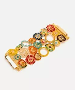 Lavish NEW ARRIVALS Crochet Circle Beaded Cuff Bracelet Multi