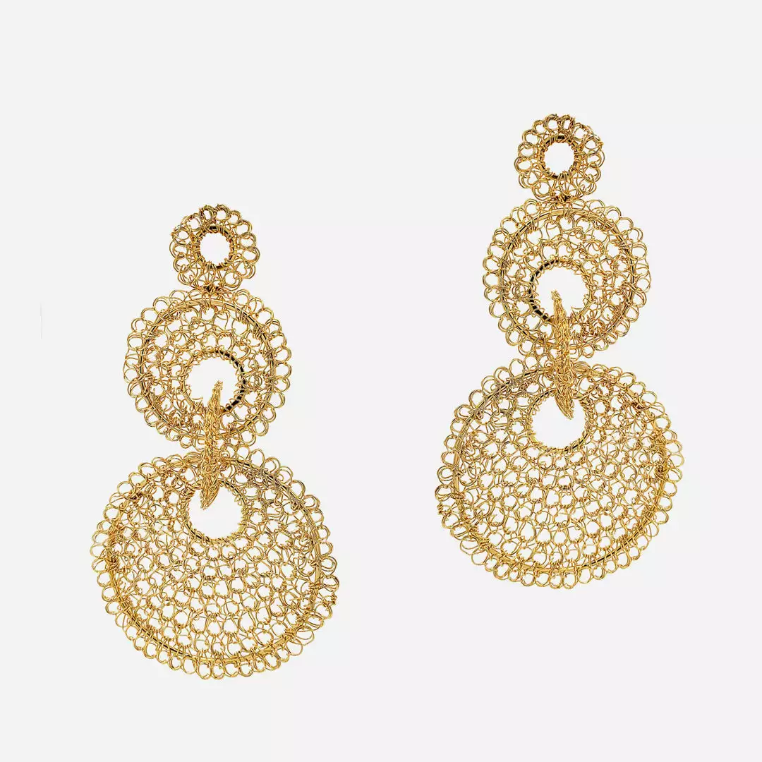 Lavish Tiered Crochet Mesh Filigree Earring Gold 3 Lavish Tiered Crochet Mesh Filigree Earring Gold