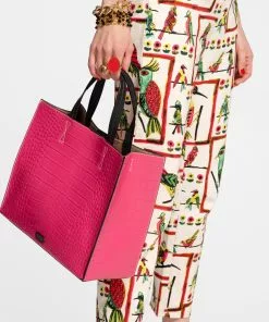 Frances Valentine HANDBAGS Margot Tote Croc Emboss Pink