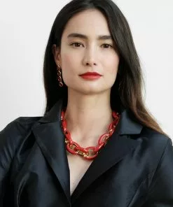 KJL Red Enamel Link Necklace