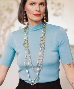 Frances Valentine Marie Merino Mock Neck Blue