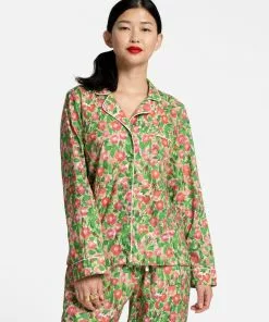 Frances Valentine Teddy Pajama Top Primrose Pink Green APPAREL