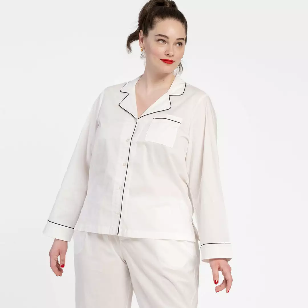 Frances Valentine Teddy Pajama Top White Navy 3 Frances Valentine Teddy Pajama Top White Navy