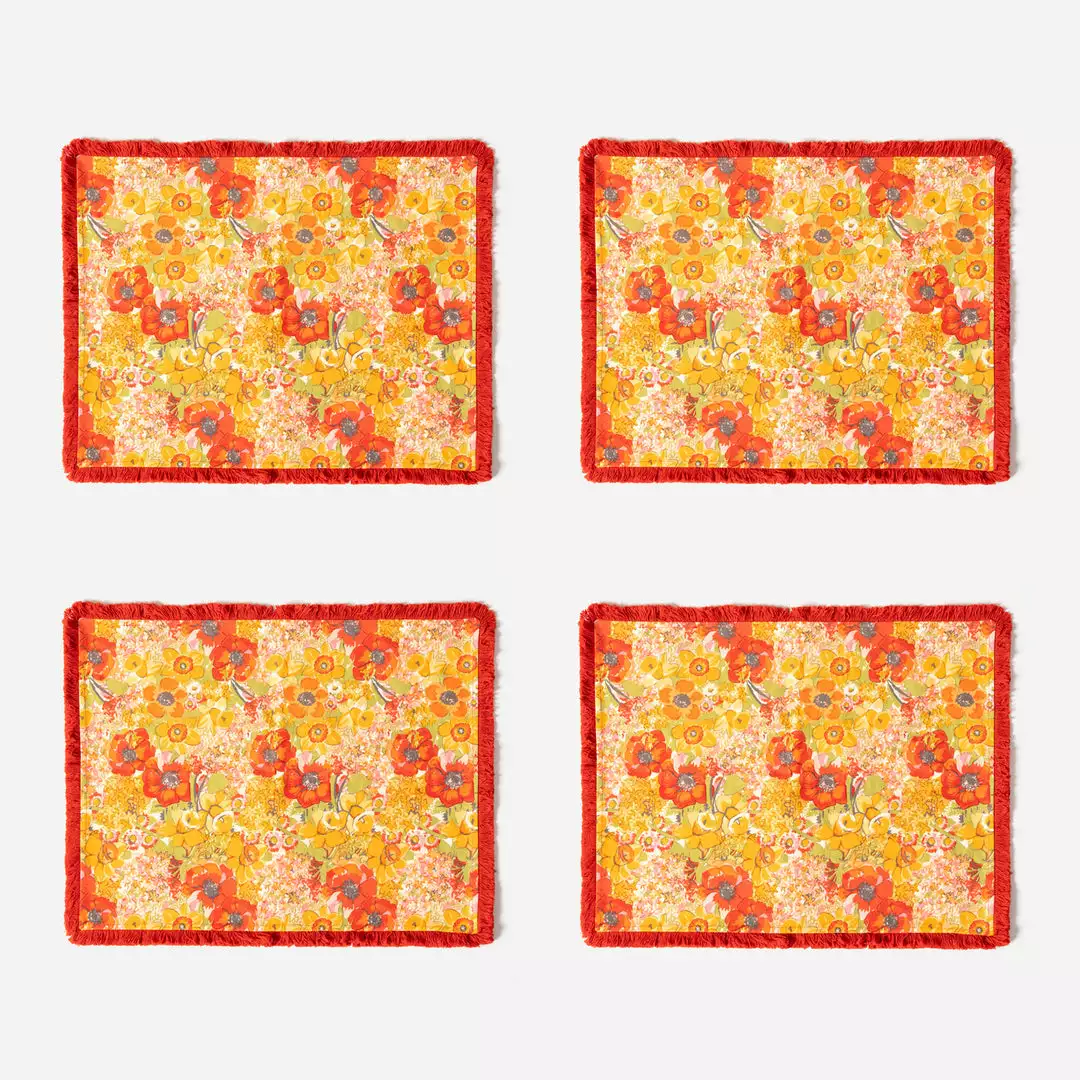 Frances Valentine Home Goods Fringe Placemat Bright Poppy 4 Frances Valentine Home Goods Fringe Placemat Bright Poppy