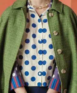 Frances Valentine Silk Polka Dot Top Navy Multi APPAREL