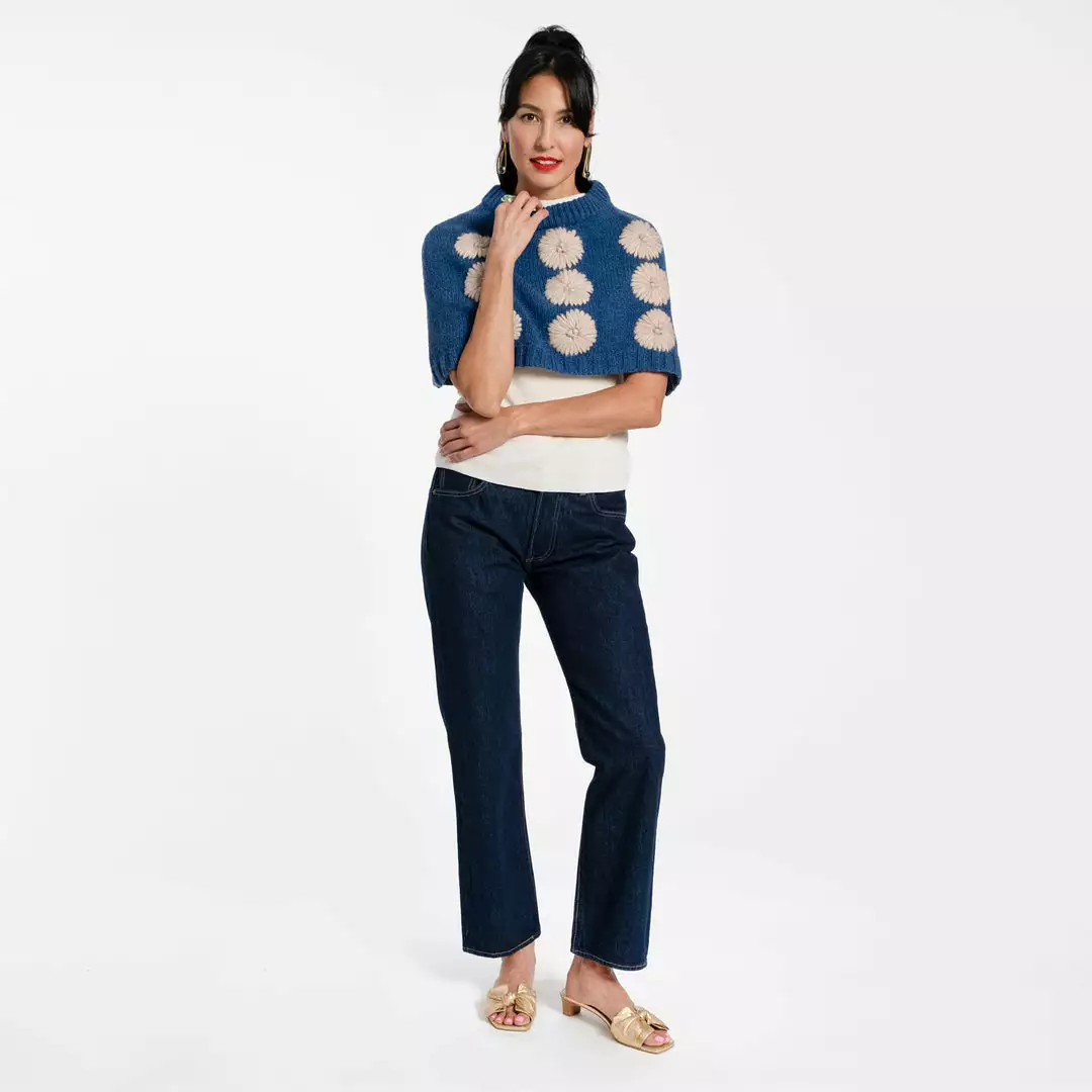 Frances Valentine Embroidered Flower Wool Shrug French Blue APPAREL 4 Frances Valentine Embroidered Flower Wool Shrug French Blue APPAREL