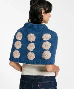 Frances Valentine Embroidered Flower Wool Shrug French Blue APPAREL 8 Frances Valentine Embroidered Flower Wool Shrug French Blue APPAREL