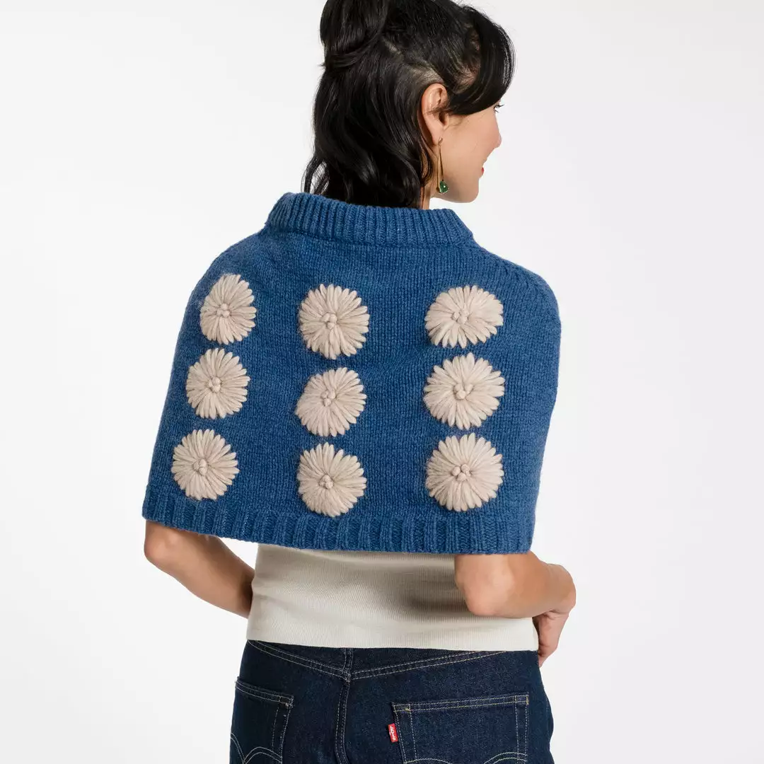 Frances Valentine Embroidered Flower Wool Shrug French Blue APPAREL 5 Frances Valentine Embroidered Flower Wool Shrug French Blue APPAREL