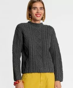 Frances Valentine Wool Fisherman Skipper Pullover Charcoal APPAREL