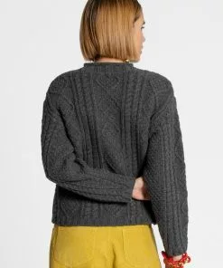 Frances Valentine Wool Fisherman Skipper Pullover Charcoal APPAREL