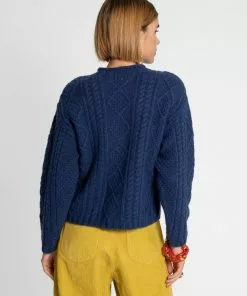 Frances Valentine Top Rated Wool Fisherman Skipper Pullover Navy