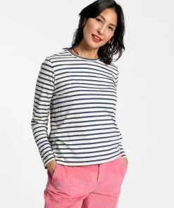 Frances Valentine FV Essentials Long Sleeve Striped Shirt Oyster Navy