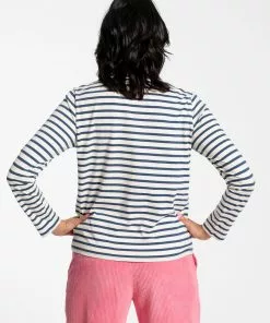 Frances Valentine FV Essentials Long Sleeve Striped Shirt Oyster Navy