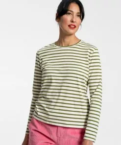 Frances Valentine Long Sleeve Striped Shirt Oyster Green