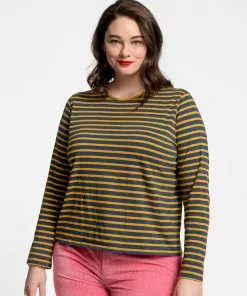Frances Valentine FV Essentials Long Sleeve Striped Shirt Navy Mustard