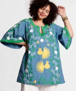 Frances Valentine Peacock Tunic Light Blue Green Yellow