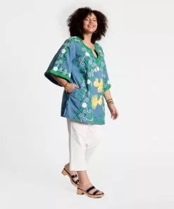 Frances Valentine Peacock Tunic Light Blue Green Yellow
