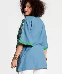 Frances Valentine Peacock Tunic Light Blue Green Yellow