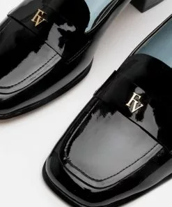 Frances Valentine SHOES Twiggy Loafer Heel Soft Patent Black